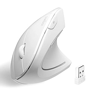perixx perimice-713w wireless ergonomic vertical mouse - 24g spec with usb receiver - onoff switch - 6 buttons right handed design - white