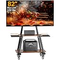 Perlegear Rolling TV Stand for 43”-82” TVs up to 132 lbs, Outdoor TV Stand with Extra-Large Wheels &amp; Extendable Handles, Height Adjustable Mobile TV Cart with Wood Shelf, Max VESA 600x400mm, PGTVMC25B