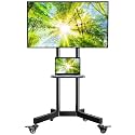 PERLESMITH Rolling TV Stand with Lockable Wheels for 32-86 Inch TVs Holds up to 132 Lbs, Height Adjustable Mobile TV Stand on Wheels with Laptop Shelf, Rolling Tv Cart Max VESA 600x400mm PSTVMC01
