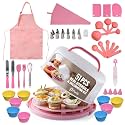 Perlli Kids Cake & Cupcake Baking Set – 51 Pieces Real Utensils & Decorating Kit with Carrier Safe Baking Supplies Gift for Junior Chefs Girls & Boys (Pink)