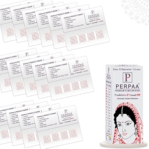 perpaa kumkum velvet round bindi box of 15 flaps for ladies women forehead bindi stick on size 11 diameter 15mm red