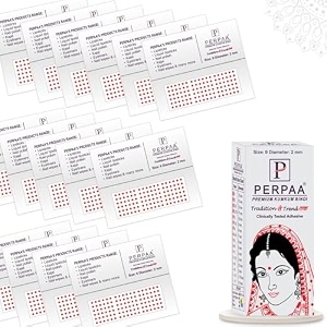perpaa kumkum velvet round bindi box of 15 flaps for ladies women forehead bindi stick on size 9 diameter 2mm red