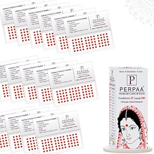 perpaa kumkum velvet round bindi box of 15 flaps for ladies women forehead bindi stick on size 5 diameter 6mm red