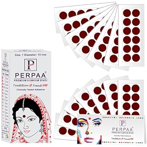 perpaa kumkum velvet round bindi box of 15 flaps for ladies women forehead bindi stick on size 1 diameter 15mm light maroon