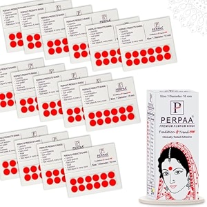 perpaa kumkum velvet round bindi box of 15 flaps for ladies women forehead bindi stick on size 1 diameter 15mm red
