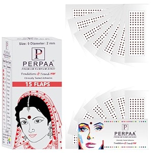 perpaa kumkum velvet round bindi box of 15 flaps for ladies women forehead bindi stick on size 9 diameter 2mm dark maroon