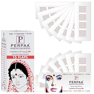 perpaa kumkum velvet round bindi box of 15 flaps for ladies women forehead bindi stick on size 11 diameter 15mm light maroon