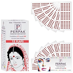 perpaa kumkum velvet round bindi box of 15 flaps for ladies women forehead bindi stick on size 7 diameter 4mm light maroon