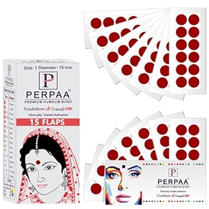 perpaa kumkum velvet round bindi box of 15 flaps for ladies women forehead bindi stick on size 1 diameter 15mm light maroon