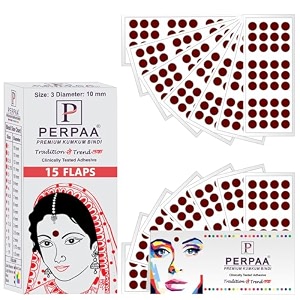 perpaa kumkum velvet round bindi box of 15 flaps for ladies women forehead bindi stick on size 3 diameter 10mm dark maroon
