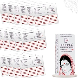perpaa kumkum velvet round bindi box of 15 flaps for ladies women forehead bindi stick on size 7 diameter 4mm red