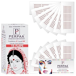 perpaa kumkum velvet round bindi box of 15 flaps for ladies women forehead bindi stick on size 9 diameter 2mm light maroon