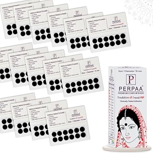 perpaa kumkum velvet round bindi box of 15 flaps for ladies women forehead bindi stick on size 1 diameter 15mm black