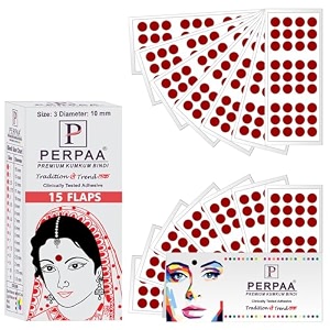 perpaa kumkum velvet round bindi box of 15 flaps for ladies women forehead bindi stick on size 3 diameter 10mm dark maroon