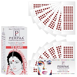 perpaa kumkum velvet round bindi box of 15 flaps for ladies women forehead bindi stick on size 5 diameter 6mm light maroon