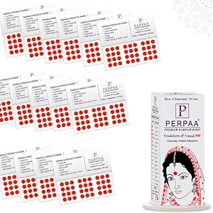perpaa kumkum velvet round bindi box of 15 flaps for ladies women forehead bindi stick on size 3 diameter 10mm red