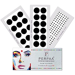 perpaa simple plain black round kumkum forehead sticker bindis bindiya with different sizes for women pack of 3 flaps pbf3_br_combo no -48