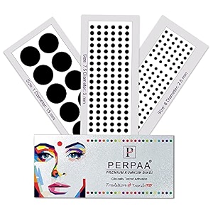 perpaa simple plain black round kumkum forehead sticker bindis bindiya with different sizes for women pack of 3 flaps pbf3_br_combo no -35