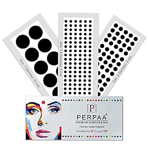 perpaa simple plain black round kumkum forehead sticker bindis bindiya with different sizes for women pack of 3 flaps pbf3_br_combo no -36