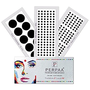 perpaa simple plain black round kumkum forehead sticker bindis bindiya with different sizes for women pack of 3 flaps pbf3_br_combo no -37