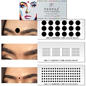 perpaa simple plain black round kumkum forehead sticker bindis bindiya with different sizes for women pack of 3 flaps pbf3_br_combo no -50