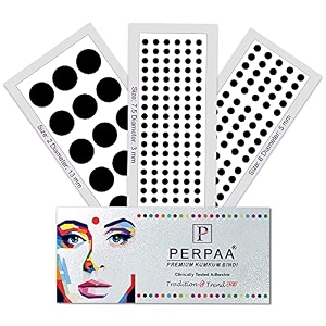 perpaa simple plain black round kumkum forehead sticker bindis bindiya with different sizes for women pack of 3 flaps pbf3_br_combo no -36
