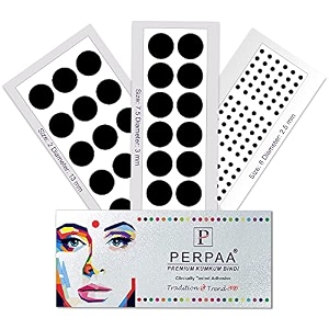 perpaa simple plain black round kumkum forehead sticker bindis bindiya with different sizes for women pack of 3 flaps pbf3_br_combo no -47