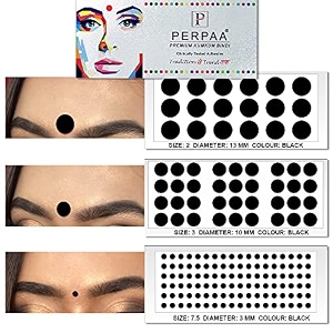 perpaa simple plain black round kumkum forehead sticker bindis bindiya with different sizes for women pack of 3 flaps pbf3_br_combo no -35