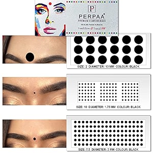 perpaa simple plain black round kumkum forehead sticker bindis bindiya with different sizes for women pack of 3 flaps pbf3_br_combo no -49