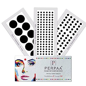perpaa simple plain black round kumkum forehead sticker bindis bindiya with different sizes for women pack of 3 flaps pbf3_br_combo no -36