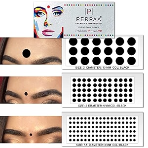 perpaa simple plain black round kumkum forehead sticker bindis bindiya with different sizes for women pack of 3 flaps pbf3_br_combo no -44