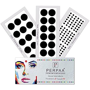 perpaa simple plain black round kumkum forehead sticker bindis bindiya with different sizes for women pack of 3 flaps pbf3_br_combo no -36