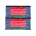 Perpetual Saree Organizer For Wardrobe -Large Size Foldable Saree Covers With Zip, Multipurpose Storage Bag For Suit, Lehanga, Dress Packing With Transparent Window Pack of 2 Pcs. (BlueTd2m)