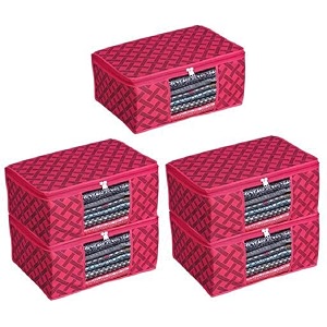 perpetual saree organizer for wardrobe - foldable saree covers with zip multipurpose storage bag for suit lehanga dress packing with transparent window pack of 3 rdkc