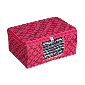 perpetual saree organizer for wardrobe -large size foldable saree covers with zip multipurpose storage bag for suit lehanga dress packing with transparent window pack of 4pcs rdo