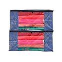 Perpetual Saree Organizer For Wardrobe -Large Size Foldable Saree Covers With Zip, Multipurpose Storage Bag For Suit, Lehanga, Dress Packing With Transparent Window Pack of 2 Pcs. (BlueTd2m)