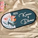 Personalised Name Plate for Home Entrance Outdoor | House Name Board | 38x20 cm | Floral Design | Sage Green and Coral | Weather-Resistant | (ND-03)