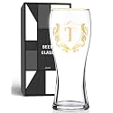 Personalized Beer Glass, Custom Alcohol Gifts for Beer Lovers, Unique Birthday, Christmas Gifts for Dad, Uncle, Husband, Boyfriend, with Initial T