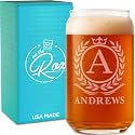 Personalized Beer Glass for Men – 16 oz Custom Beer Glass (4 Designs) – Engraved Name &amp; Initial Monogram Design – Custom Glass Cup – Gift Ready Box – Groomsmen, Father’s Day, Birthday Gift