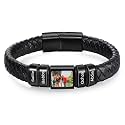 Personalized Bracelet for Men, Custom Bracelet with 1 Photo &amp; 1-6 Names, Engraved Leather Bracelet for Men Dad Bracelet Fathers Bracelet for Dad Grandpa Boyfriend