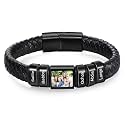 Personalized Bracelet for Men, Custom Bracelet with 1 Photo &amp; 1-6 Names, Engraved Leather Bracelet for Men Dad Bracelet Fathers Bracelet for Dad Grandpa Boyfriend
