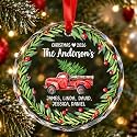 Personalized Christmas Red Truck Crystal Ornament - Custom Member Name Ornament, New Family, First Christmas As Family of Three Four Five, Parents Hanging Ornaments Keepsake