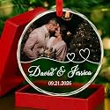 Personalized Couple Photo Crystal Ornament - Custom Valentine Gift, Newly Married Glass Ornaments, Bridal Shower, Mr &amp; Mrs Christmas Keepsake, Wedding Boyfriend Girlfriend Anniversary Wife Husband