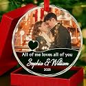 Personalized Couple Photo Crystal Ornament - Customize Your Favorite Photo, Romantic All of Me Loves All of You Glass Ornament As Valentine Gifts, Gift for Him Her Boyfriend Girlfriend Or Loved One