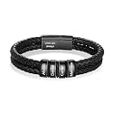 Personalized Custom Name Bracelets for Men - Mens Leather Bracelet with 2-6 Family Names,Customized Bracelet Father's Day Dad Gifts for Husband Son