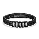 Personalized Custom Name Bracelets for Men - Mens Leather Bracelet with 2-6 Family Names,Customized Bracelet Father's Day Dad Gifts for Husband Son