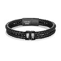 Personalized Custom Name Bracelets for Men - Mens Leather Bracelet with 2-6 Family Names,Customized Bracelet Father's Day Dad Gifts for Husband Son