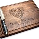 Personalized Cutting Board - Bridal Shower, Newlyweds, Engagement, Anniversary, Housewarming Gifts for Couples - Family Charcuterie Board (Floral Heart 004)