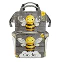 Personalized Diaper Bag Backpack Gift Watercolor Honey Bee Floral Convenient and Durable: Waterproof Multi-Compartment Nappy Bag