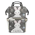Personalized Diaper Bag Backpack Gift Watercolor Pink Rabbit Star Convenient and Durable: Waterproof Multi-Compartment Nappy Bag